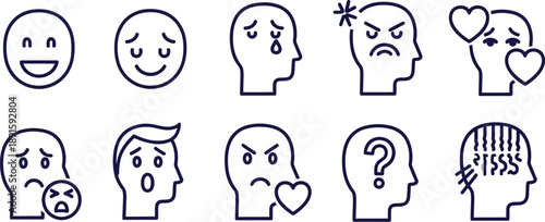 Emotional expressions and reactions in various faces