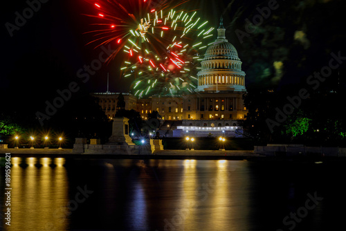 Fireworks light up over US Capitol during Independence day festive event in Washington, DC.