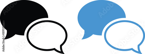 Chat Speech Bubble Icon Set in Black and Blue Color, Message Conversation Communication Silhouette Illustration Isolated on White Background