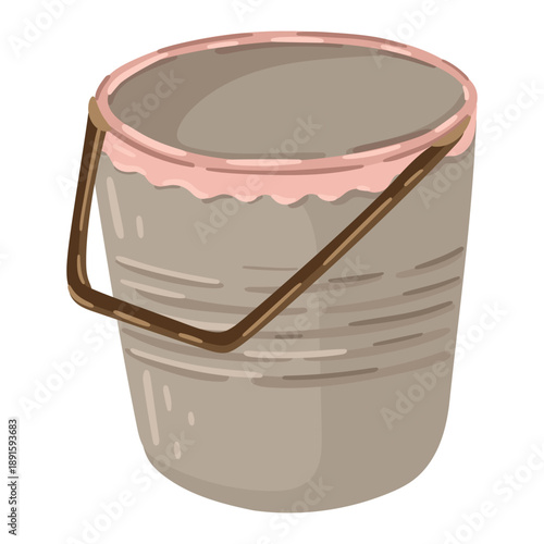 Cute garden bucket. Spring gardening illustration. Vector.