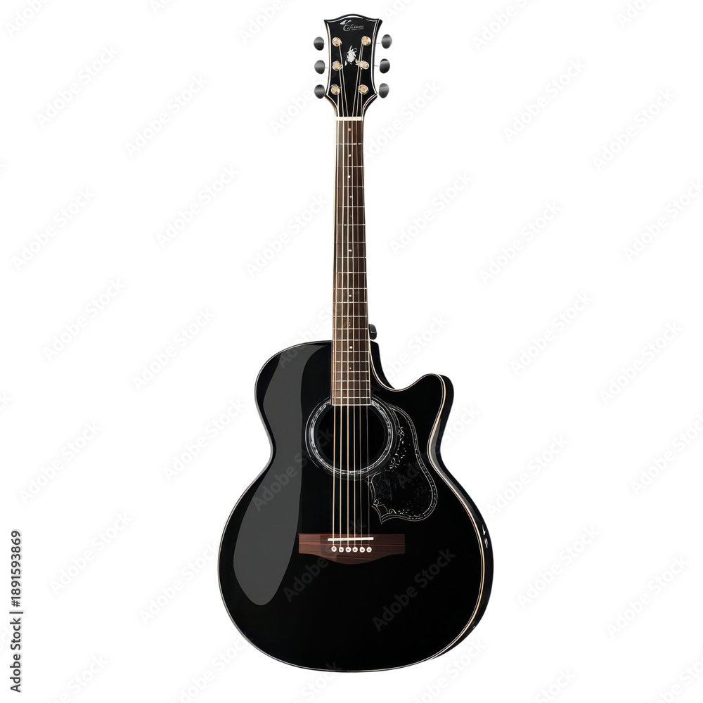 Obraz premium A sleek black acoustic guitar on a solid background