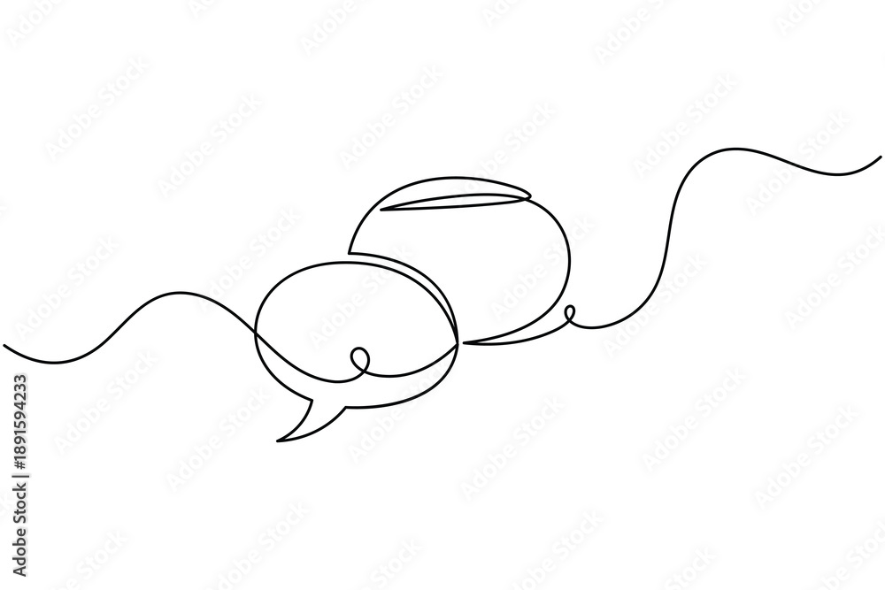Obraz premium Speech bubble continuous one line art drawing for modern communication and minimalist chat icon design