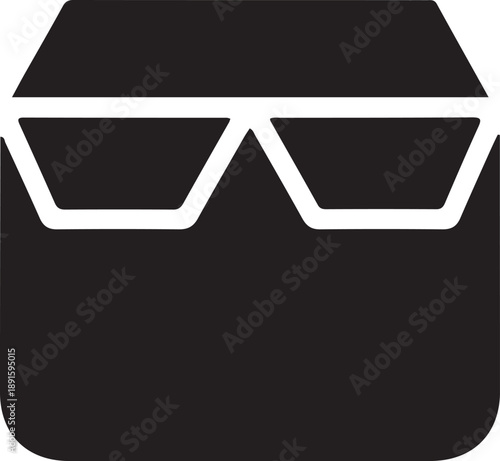 Secure package with sunglasses icon, Black minimal icon of a package wearing sunglasses, representing privacy, security, anonymity, and protected delivery or data concealment concepts.

