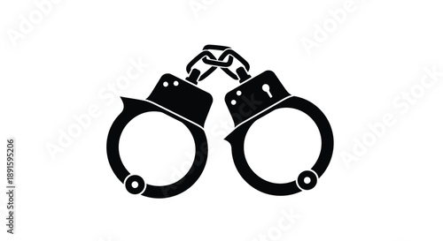 Black silhouette of handcuffs displayed against a plain white background