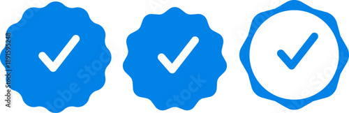 Set of blue verification badges, designed for social media account authentication. Featuring scalloped edges and varying stroke thicknesses for added security