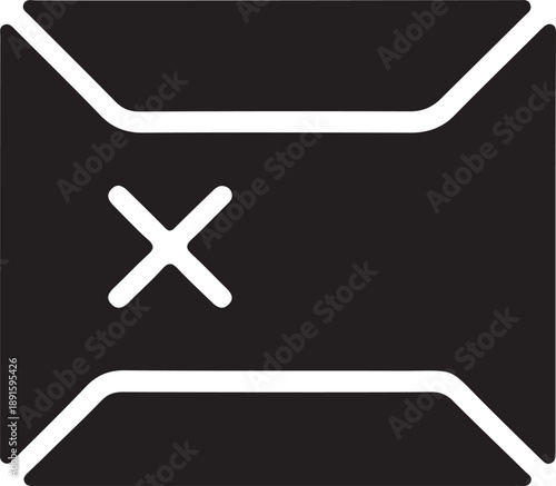 Delete Email Envelope UI Icon, Minimal monochrome icon showing an envelope with a cross, symbolizing deleted email, message removal, inbox cleanup, or blocked communication in digital interfaces.

