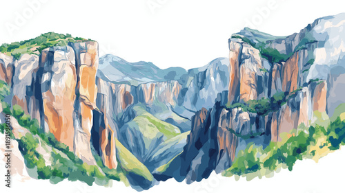 Copper Canyon. Copper Canyon hand drawn watercolor illustration