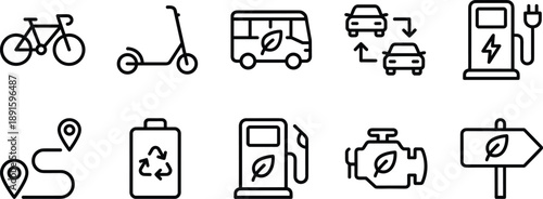 Set of 10 eco friendly transportation icons vector