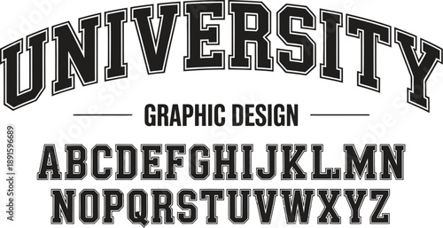 Bold black and white university font sample 1