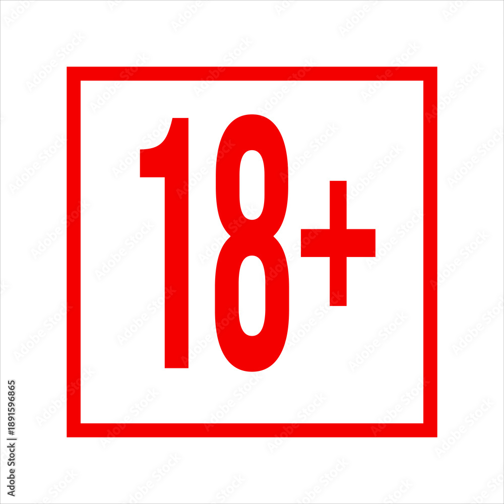 Obraz premium Red Square with 18 Plus Symbol Inside