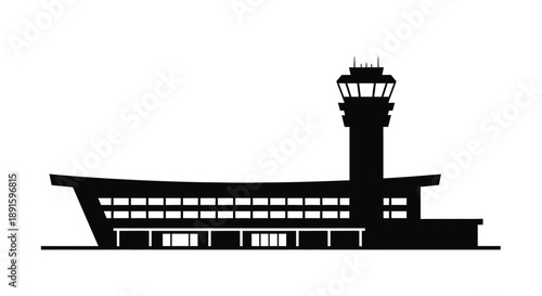 Simple black silhouette of an air traffic control tower building