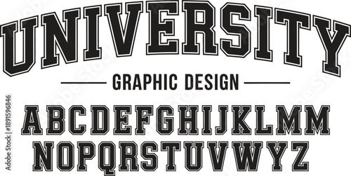 Bold black and white university font sample