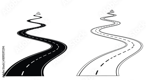 Two winding roads one black and one white depicted in a simple style