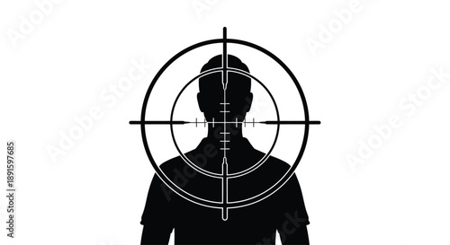 A silhouette of a person s head within a crosshair target