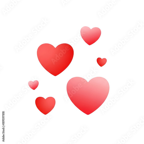 Collection of red hearts in various sizes isolated on transparent background