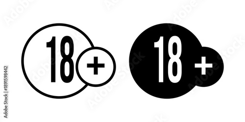 Two Circles with 18 Plus Symbol in Black and White