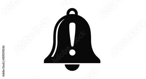 A simple black silhouette of a bell with an exclamation mark inside