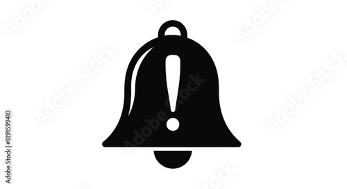 A simple black silhouette of a bell with an exclamation mark inside
