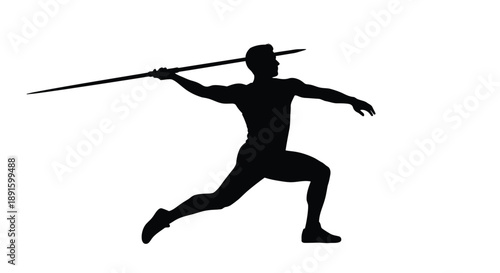 Silhouette of an athlete preparing to throw a javelin in a sporting event