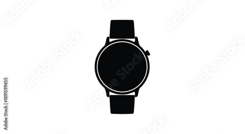 Simple black silhouette of a modern smartwatch on a dark strap