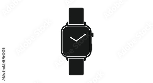 Simple black silhouette of a modern smartwatch with a dark strap