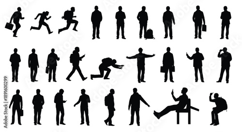 Collection of black silhouette figures depicting diverse human poses and actions