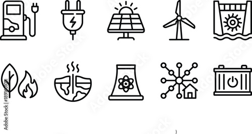 Set of 9 eco friendly energy icons vector