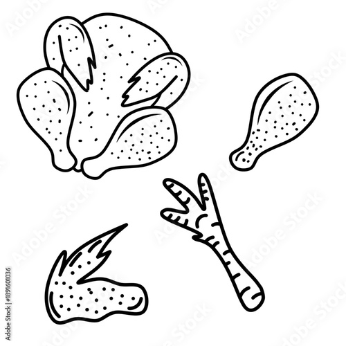 Seamless pattern of chicken legs. Hand drawing Doodle chicken legs. Fried chicken doodle pattern background. Fried chicken Seamless Pattern for coloring kids books