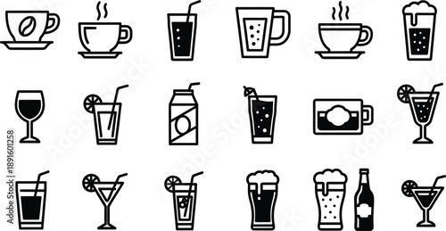 Collection of various drink icons and beverages