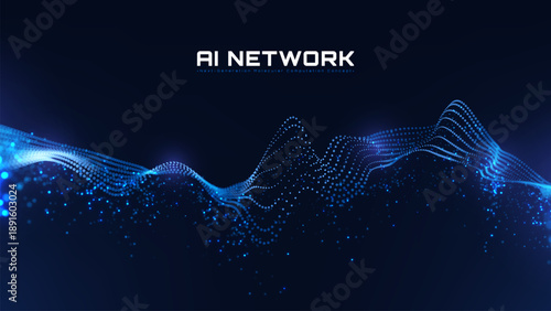 Futuristic artificial intelligence technology background with blue glowing neural and particles motion, vector illustration.