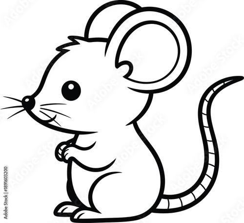 Cute cartoon mouse standing upright in a simple black and white outline drawing