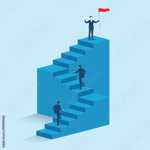 Professional man running up stairway to top, Business success concept achievement
