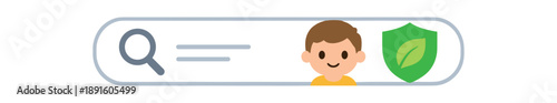 colored flat icon vector illustration isolated on white background search bar with tiny kid icon and leaf safe search filter