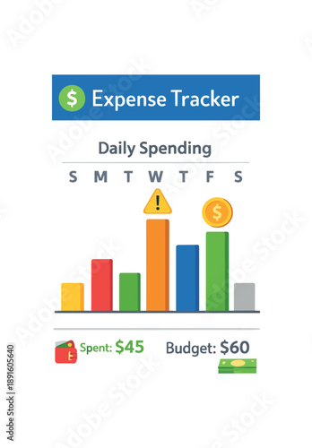 colored flat icon vector illustration isolated on white background smartphone screen showing expense tracker bars daily money awareness