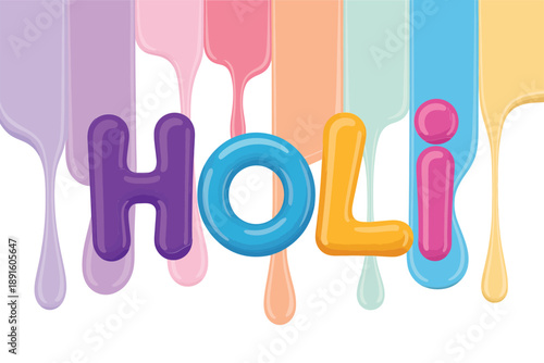 Holi text with paint drips background vector for color festival poster, party banner, spring celebration flyer, creative design template