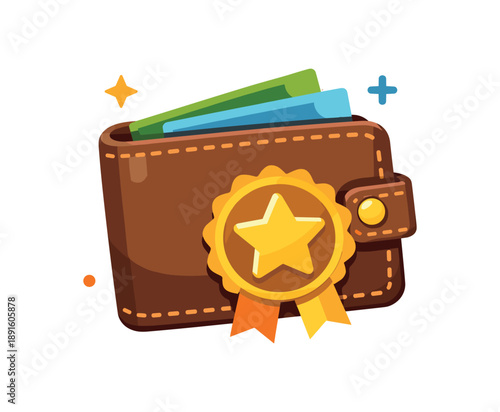 colored flat icon vector illustration isolated on white background wallet with sticker reward for good habits