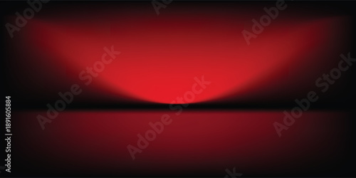 Red studio background. Abstract limbo podium studio room. Dark red gradient wall floor and spotlight scene. Showcase, promotion display. Vector stage mockup illustration