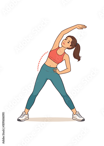 full color flat icon side body stretch standing feet wide one overhead soft arc line along ribs