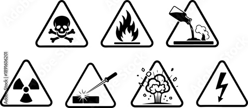 Industrial safety warning signs and hazard symbols set