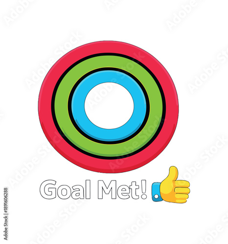 full color flat icon smartwatch screen with movement ring closed and tiny thumbs up icon daily activity goal met