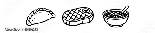 black and white outline argentinian empanada half moon grill steak chimichurri sauce bowl