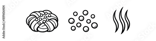 black and white outline finnish cinnamon bun knot sugar pearls steam lines
