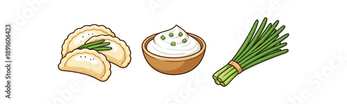 full color flat polish pierogi pale dough sour cream white chives green