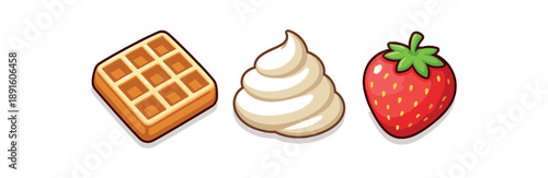 full color flat belgian waffle golden cream white strawberry red with green top