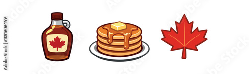 full color flat canadian maple syrup amber pancakes golden maple leaf red