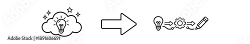 black and white outline idea cloud with stars arrow forward creative flow