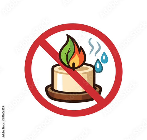 colored flat icon vector illustration isolated on white background leaf and flame combined icon crossed no synthetic fragrance candle pictogram