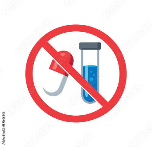 colored flat icon vector illustration isolated on white background capsule and test tube inside circle with diagonal bar zero pharmaceuticals product