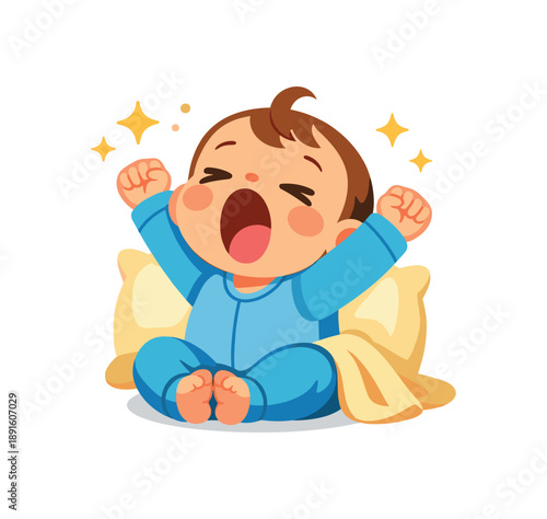 colored flat icon vector illustration isolated on white background baby yawning big stretch with tiny sparkle cozy wake up