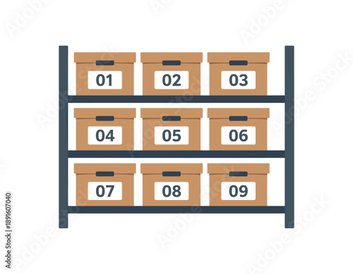 colored flat icon vector illustration isolated on white background shelf with identical storage boxes and number labels minimalist organized look